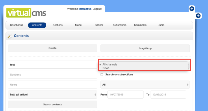 From this field you can specify the channel when the word/s has to be searched in