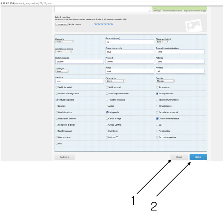 1. Reset fields 2. Submit ad!