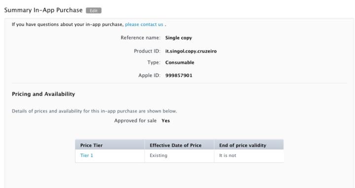  7. Click "edit" and insert the following data: - Price Range: Select the new tier (price) that you sell in the application - Effective Date of Price: now - now - now - End of price validity: none - none - none