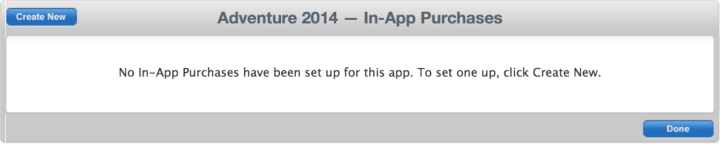 5. In the In-App Purchases page, click Create New.