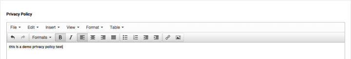 Edit your Privacy Policy text from this editor.