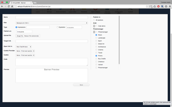 In order to publish a banner you need to associate it to least one section. If you deselect all the banner won't be shown by the front end.