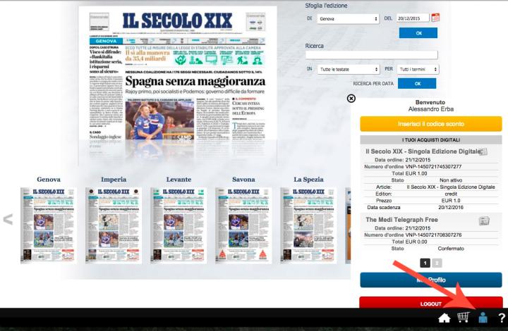 1. Effettua Login con le tue credenziali all'interno dell'edicola, cliccando sull'icona indicata