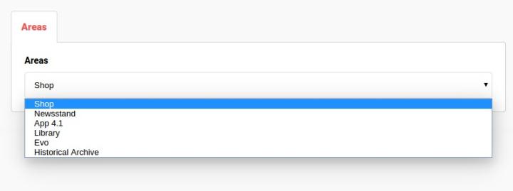 Here, as the name implies, you need to select area of the VirtualNewspaper you're interested in.  In our example the area corresponds to the "Shop"..