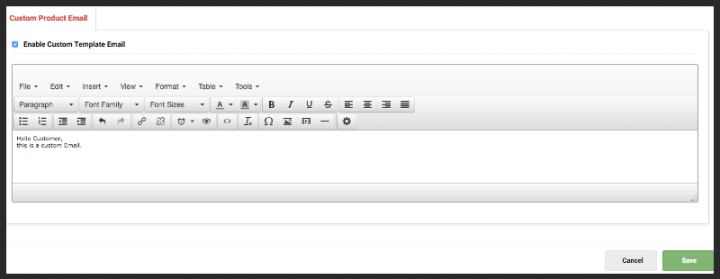 When you create a product, now you can customize the order activation email. How? It is very simple. Click on New or modify the product and activate "Enable Custom Email Template" section and customize the email text.