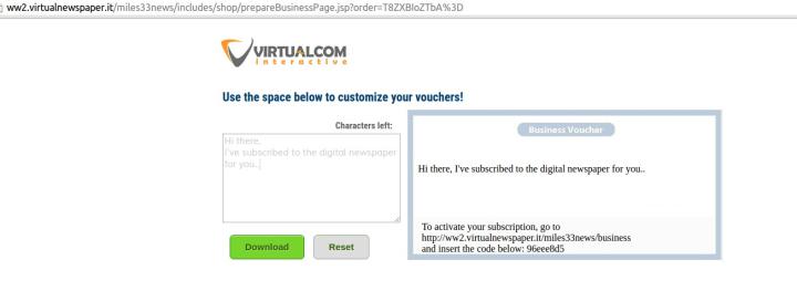 This page allows you to create a customized voucher that you can send to the people you want to use the business orders you have purchased. The page contains detailed instructions for your addresses on how to activate an order among those you have purchased.