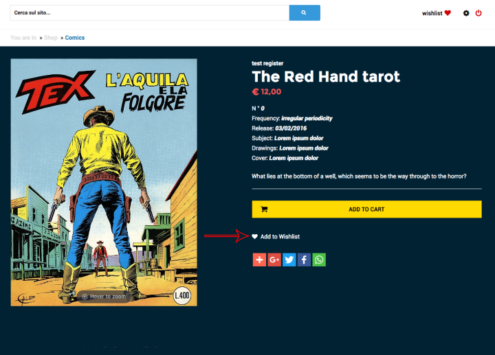 Button allows you to add the product in wishlist