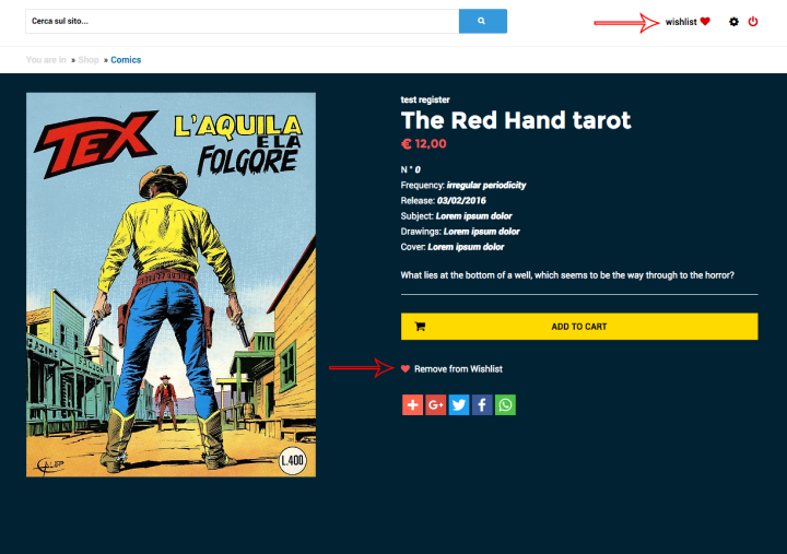 The colored icon indicates that the product added in the wishlist