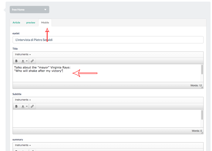 By selecting the Mobile tab you have the ability to fill in the fields by differentiating them from the desktop version