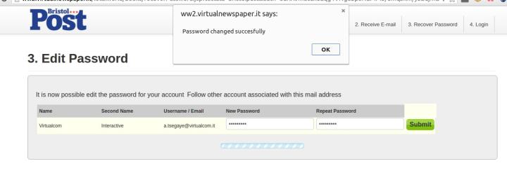 Insert a new password, confirm it and click on "submit". You'll be prompted with a success message