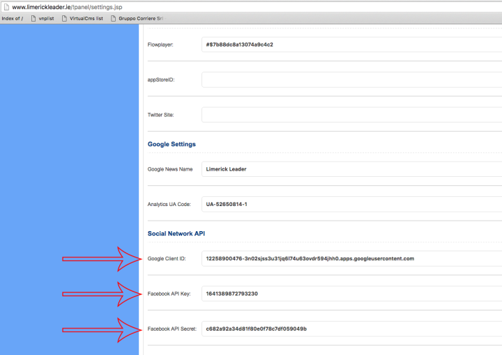 Edit the fields in the part dedicated to Social Network API