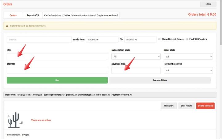 The new function is applied to three fields: title (testata), product (prodotto), payment type (tipo di pagamento).