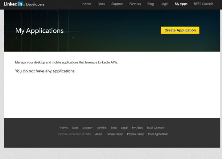 Visit <a target="_blank" href="https://www.linkedin.com/developer/apps">https://www.linkedin.com/developer/apps</a> and create an application