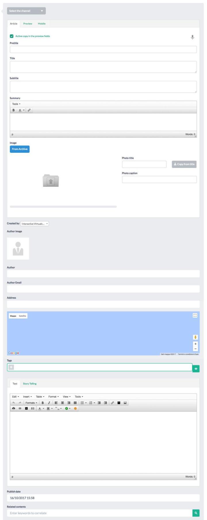 The first part of the page is the same of the <strong>Story</strong> <br>(Look at <a href="http://www.virtualacademy.it/gallery/3451/come-creare-un-articolo.html">How to create an Article</a>)