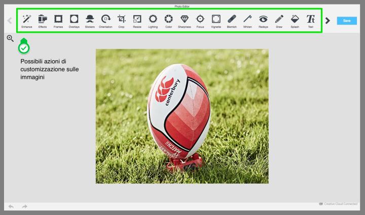 <strong>Modify the image</strong> <br>When you click on the edit button, <br>the image will be opened through an external tool <br>that allows several <strong>customization</strong> on it.