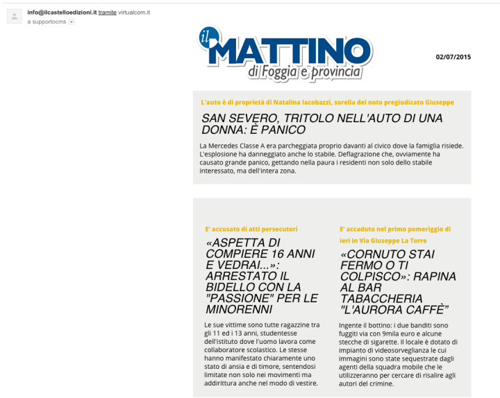 <p>Ecco come viene generata la newsletter. il layout della newsletter &egrave; completamente personalizzabile e a discrezione del l'editore.</p>