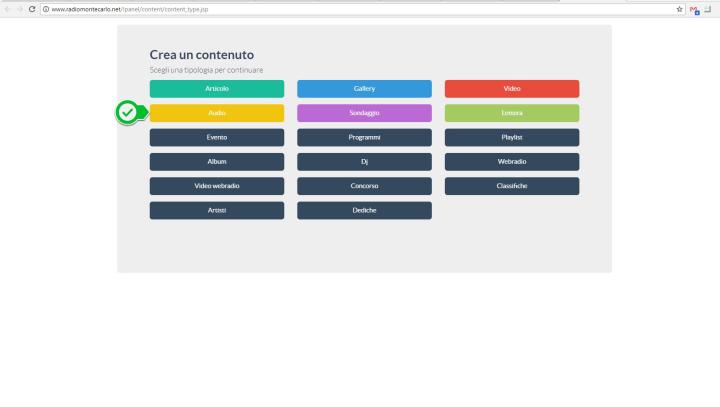 Creare un contenuto di tipo Audio