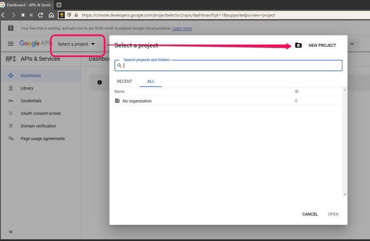 Click on the projects link at the top to create a new project